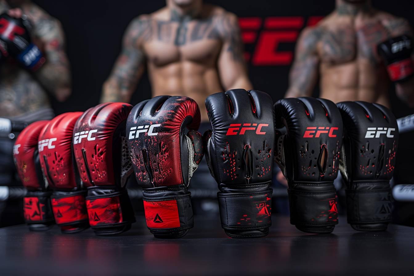Différents modèles de gants de MMA exposés sur une table, idéaux pour le sparring et le grappling – MMA Evolution